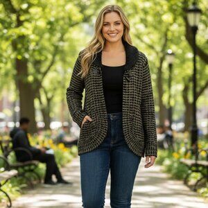 Coldwater Creek Black Gold Textured Sweater Jacket XL Detachable Collar